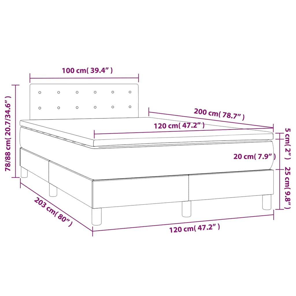 Box Spring Postel S Matrací Tmavě Modrá 120 X 200 Cm Samet