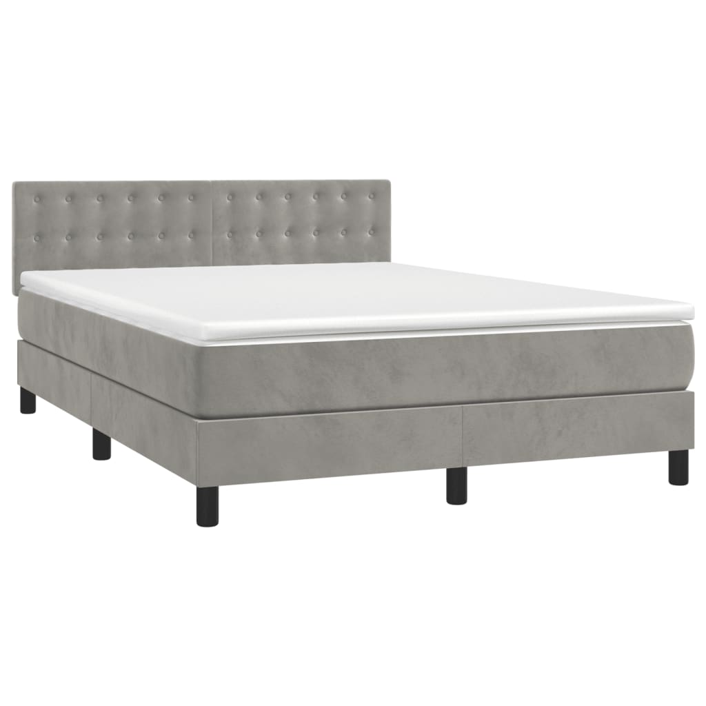 Box Spring Postel S Matrací Samet Světle Šedá