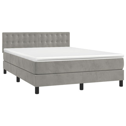 Box Spring Postel S Matrací Samet Světle Šedá