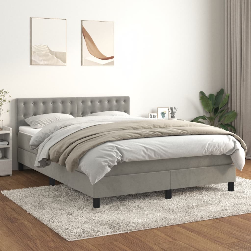 Box Spring Postel S Matrací Samet Světle Šedá
