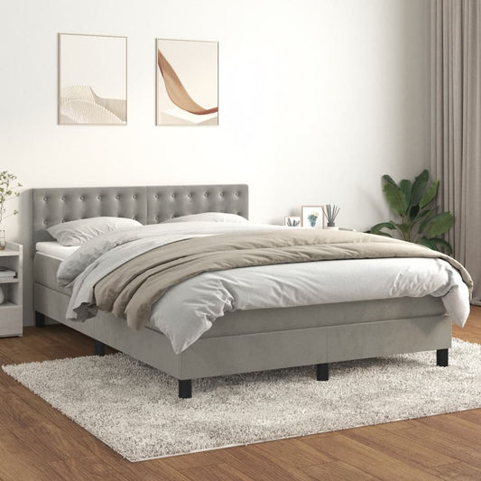 Box Spring Postel S Matrací Samet Světle Šedá