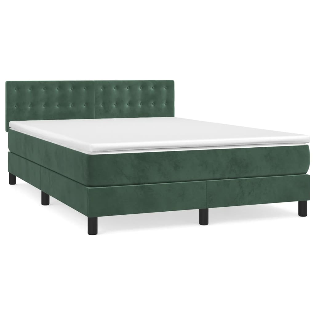 Box Spring Postel S Matrací Tmavě Zelená 140X190 Cm Samet