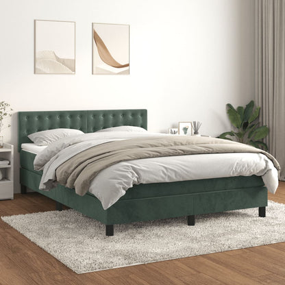 Box Spring Postel S Matrací Tmavě Zelená 140X190 Cm Samet