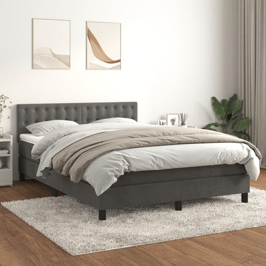 Box Spring Postel S Matrací Samet Tmavě Šedá