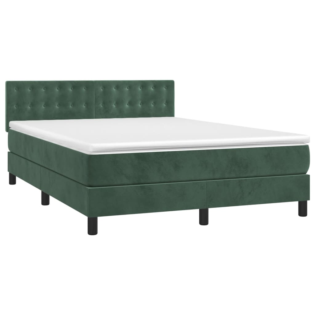 Box Spring Postel S Matrací Tmavě Zelená 140X200 Cm Samet