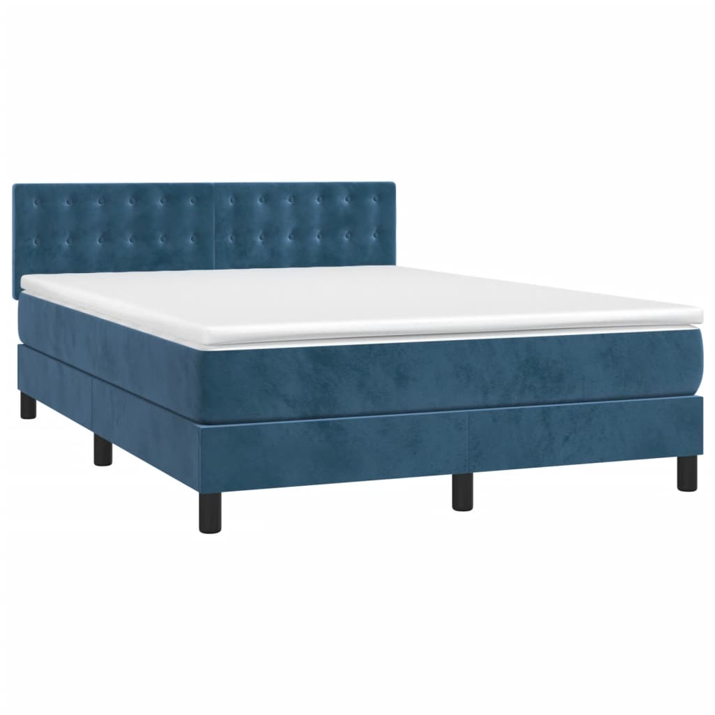 Box Spring Postel S Matrací Tmavě Modrá 140X200 Cm Samet