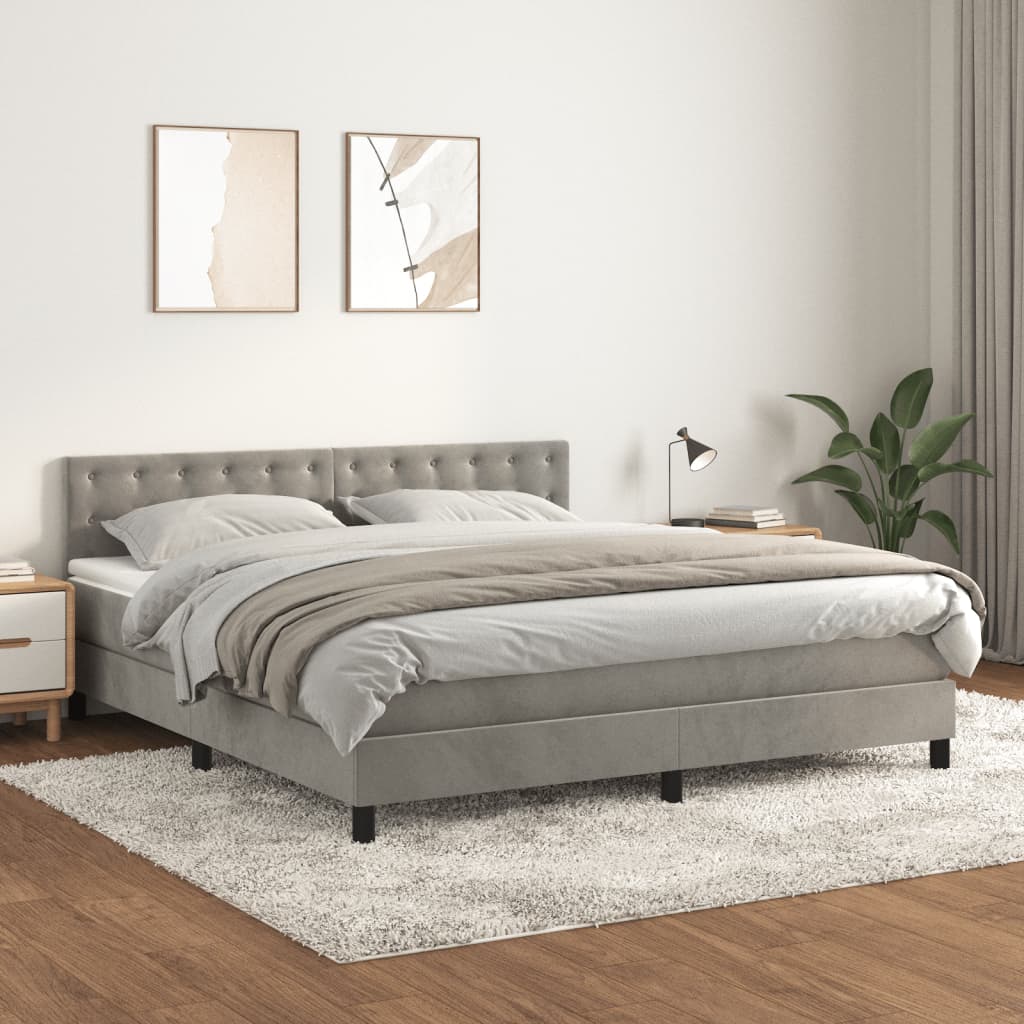 Box Spring Postel S Matrací Samet Světle Šedá
