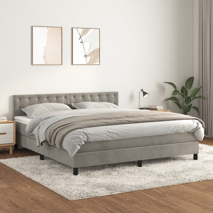Box Spring Postel S Matrací Samet Světle Šedá
