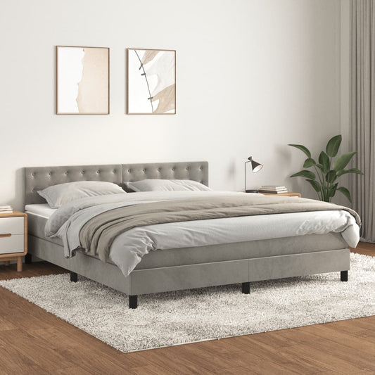Box Spring Postel S Matrací Samet Světle Šedá
