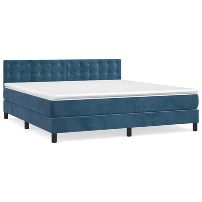Box Spring Postel S Matrací Tmavě Modrá 160X200 Cm Samet