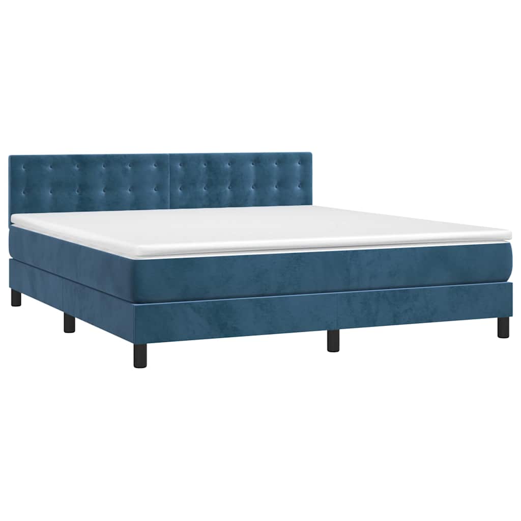 Box Spring Postel S Matrací Tmavě Modrá 160X200 Cm Samet