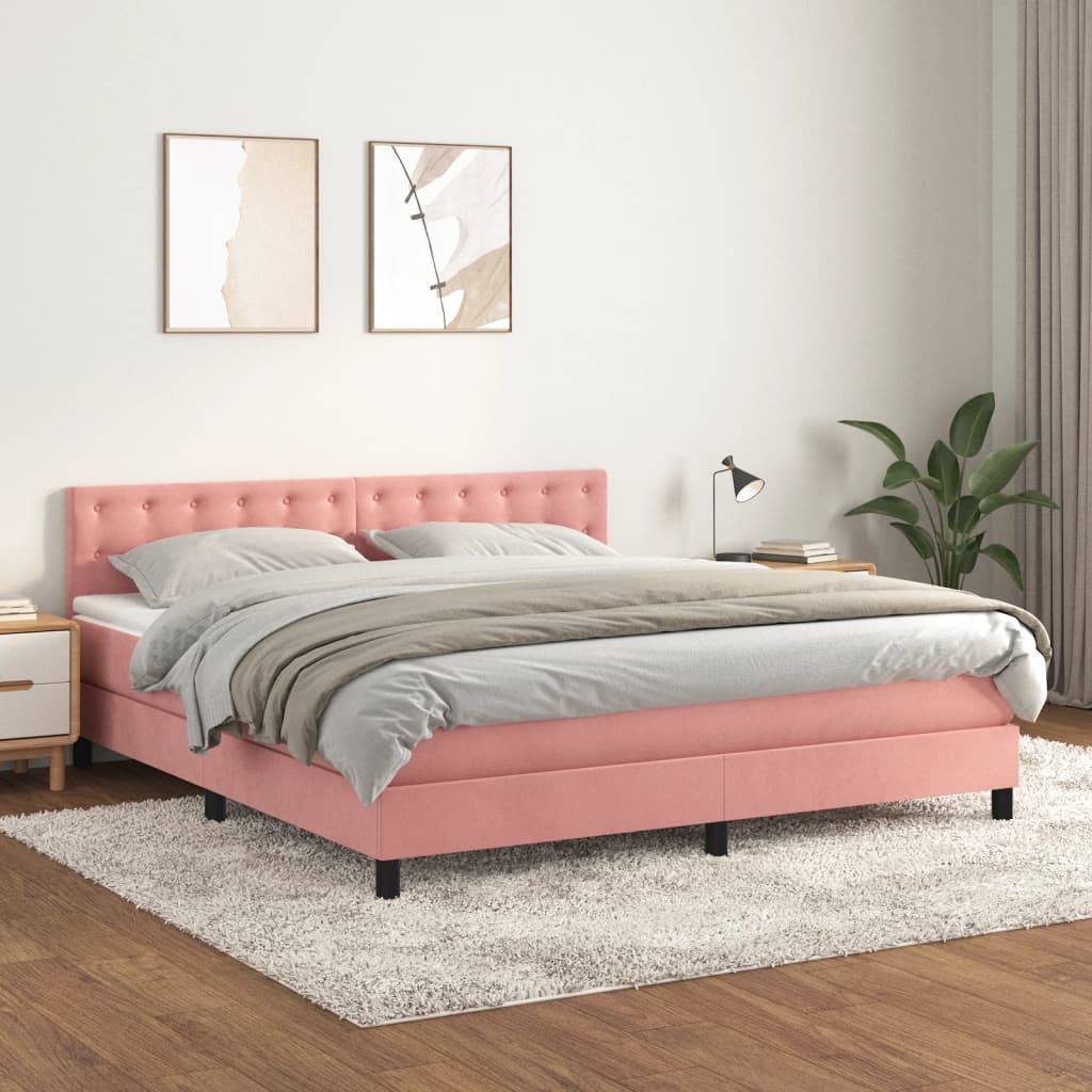 Box Spring Postel S Matrací Růžová 160X200 Cm Samet