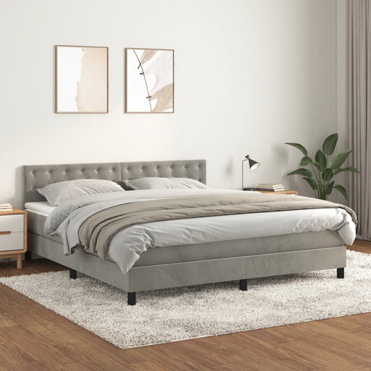 Box Spring Postel S Matrací Samet Světle Šedá