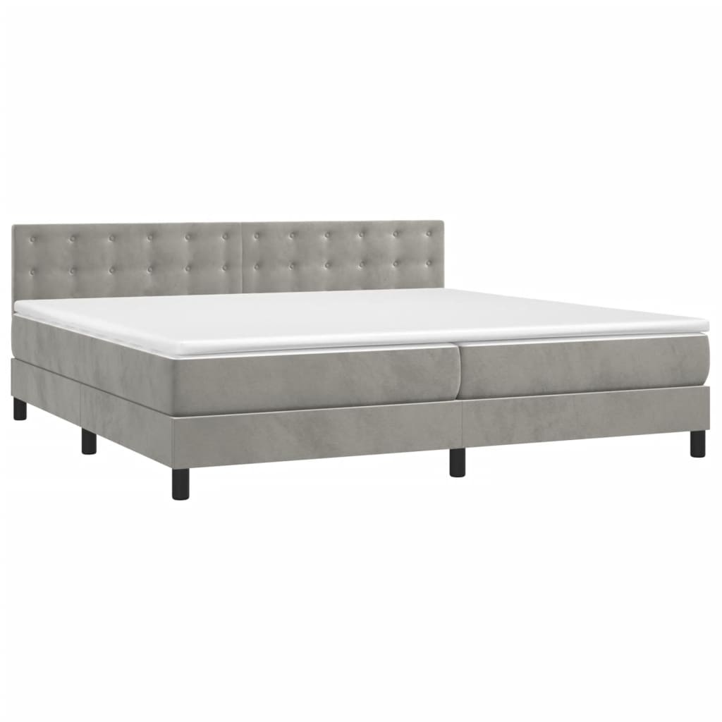 Box Spring Postel S Matrací Samet Světle Šedá