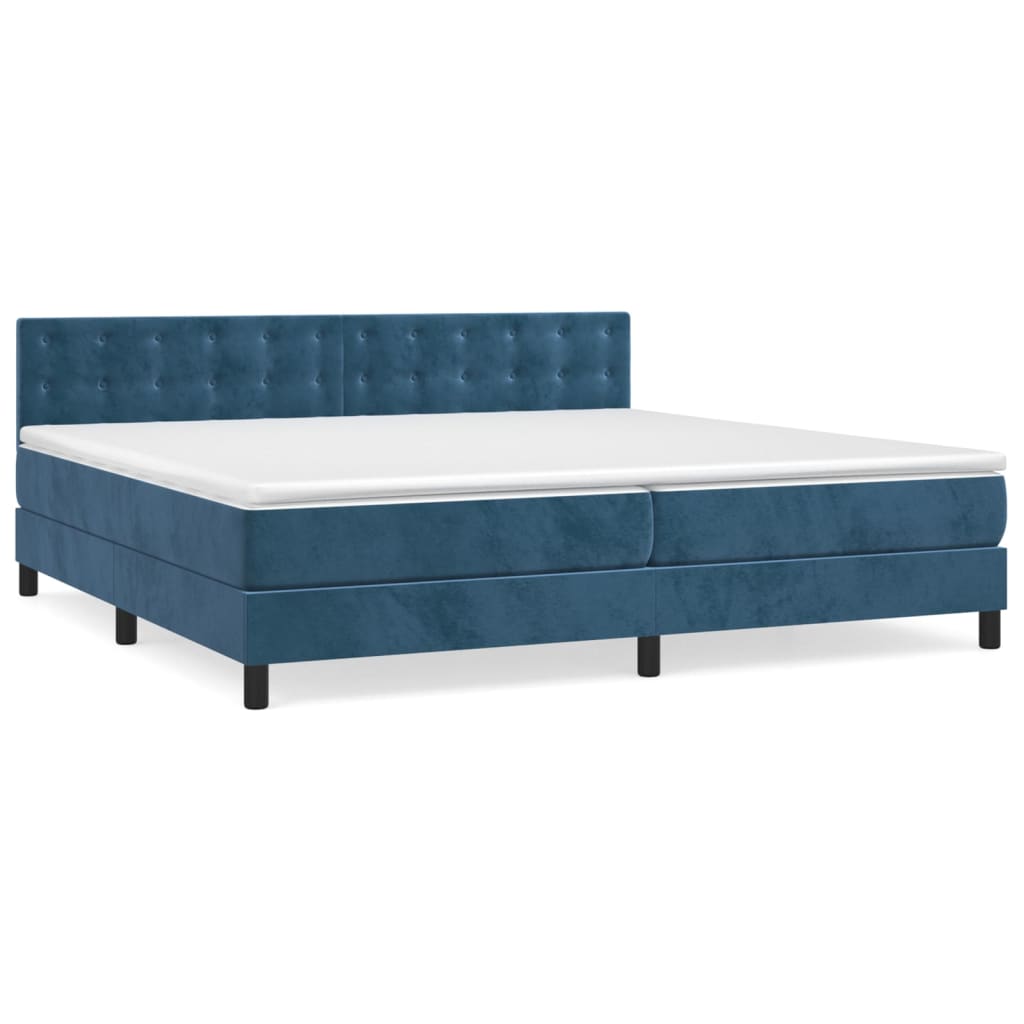 Box Spring Postel S Matrací Tmavě Modrá 200X200 Cm Samet