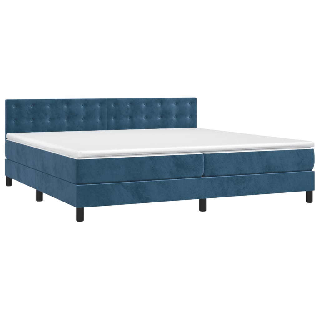 Box Spring Postel S Matrací Tmavě Modrá 200X200 Cm Samet