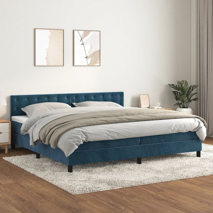 Box Spring Postel S Matrací Tmavě Modrá 200X200 Cm Samet