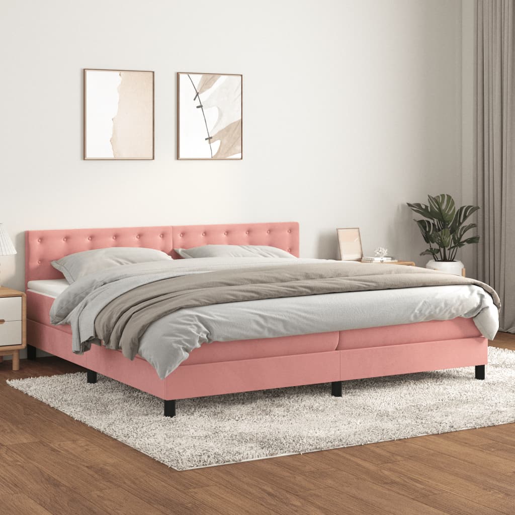 Box Spring Postel S Matrací Růžová 200X200 Cm Samet