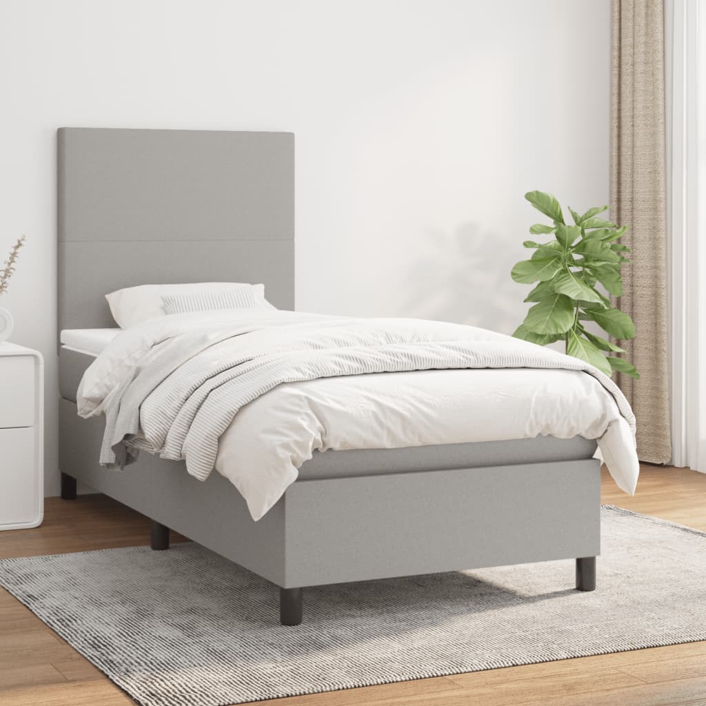 Box Spring Postel S Matrací Textil Světle Šedá