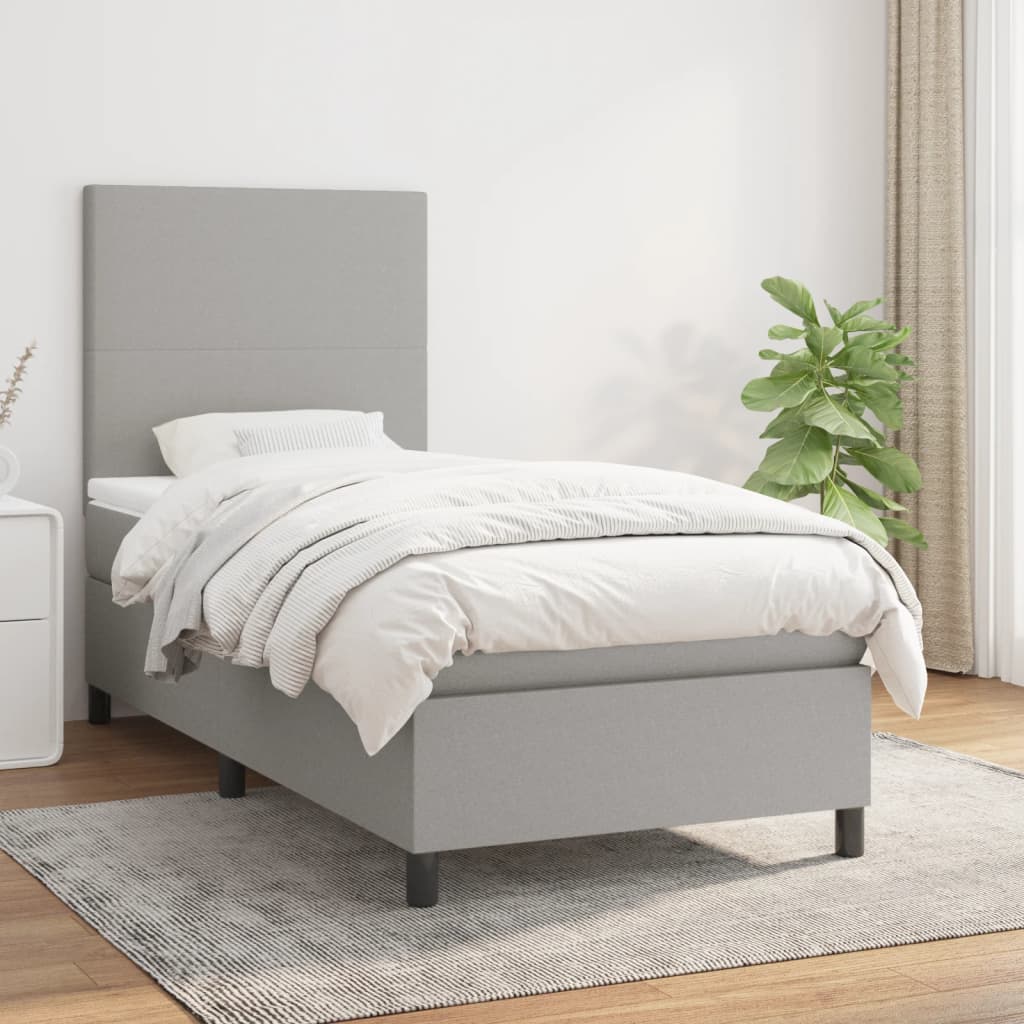 Box Spring Postel S Matrací Textil Světle Šedá