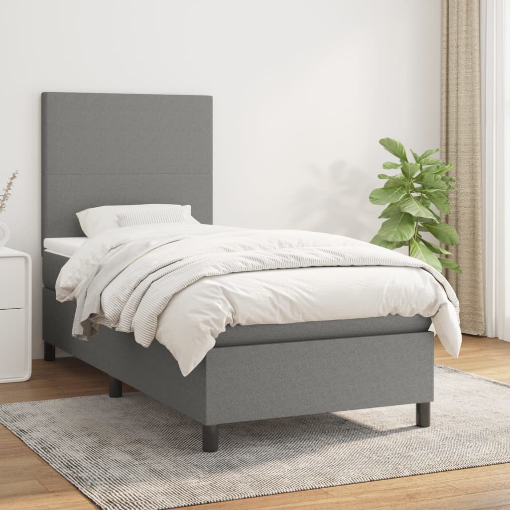 Box Spring Postel S Matrací Textil Tmavě Šedá