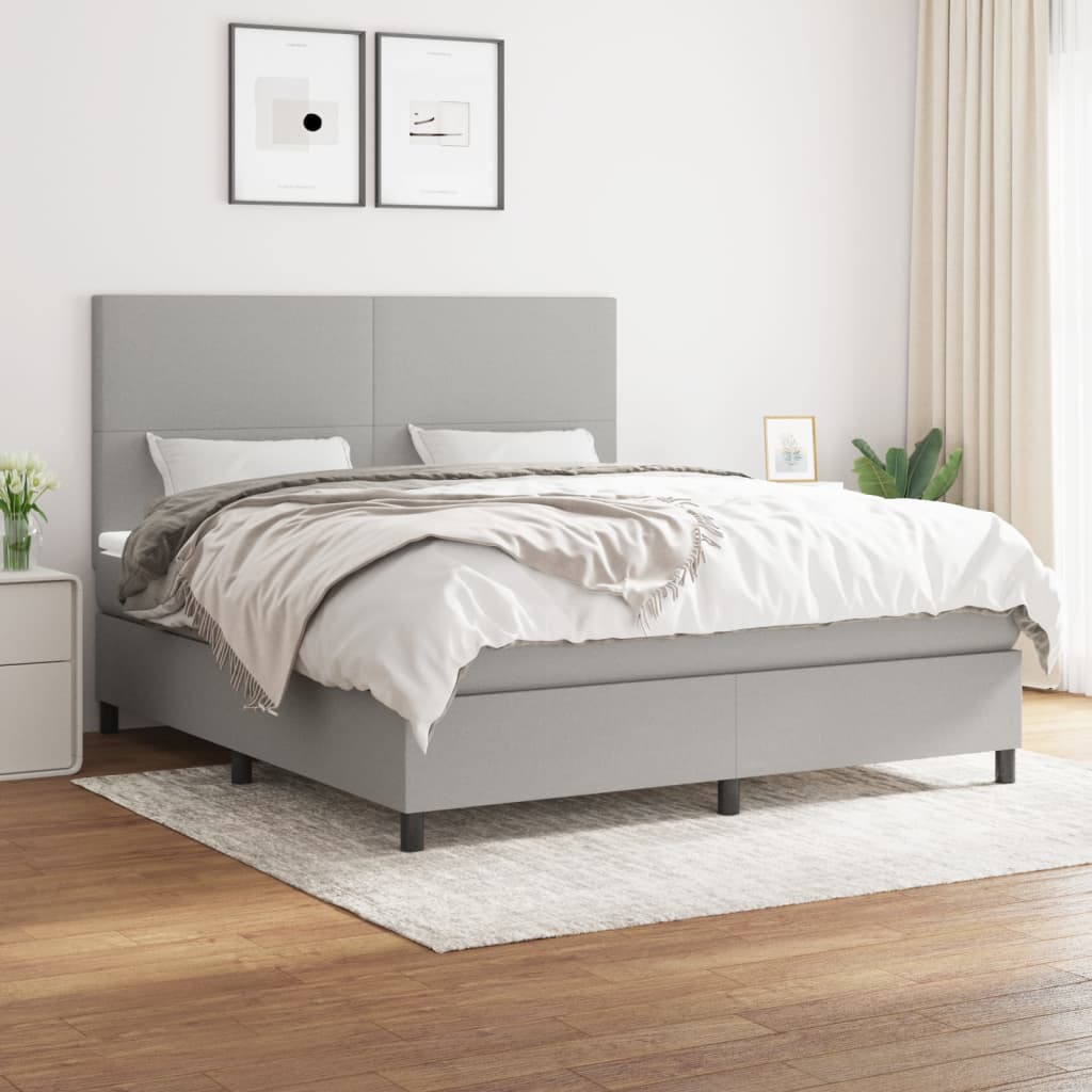 Box Spring Postel S Matrací Textil Světle Šedá