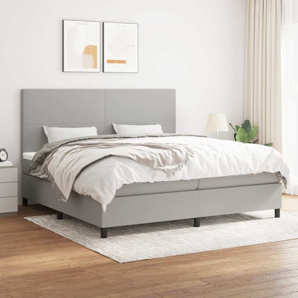 Box Spring Postel S Matrací Textil Světle Šedá