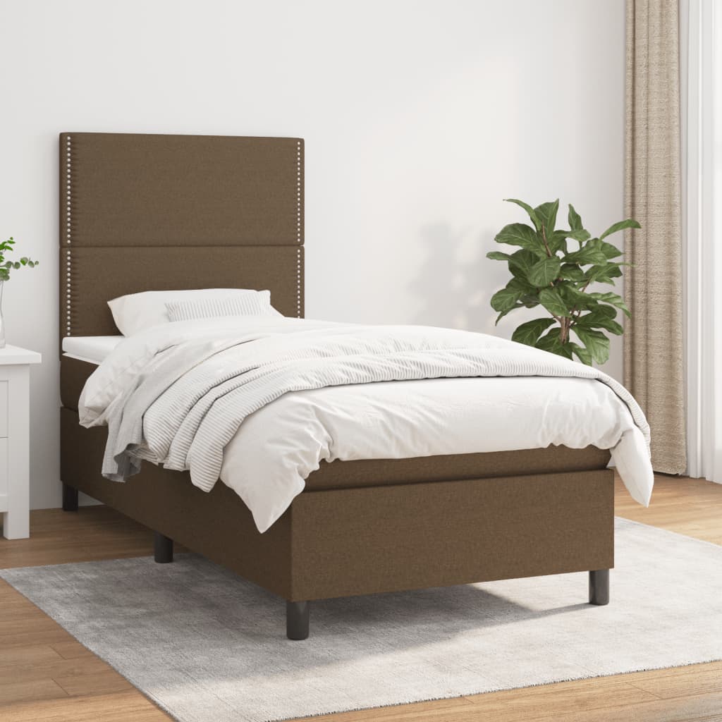 Box Spring Postel S Matrací Textil Tmavě Hnědá