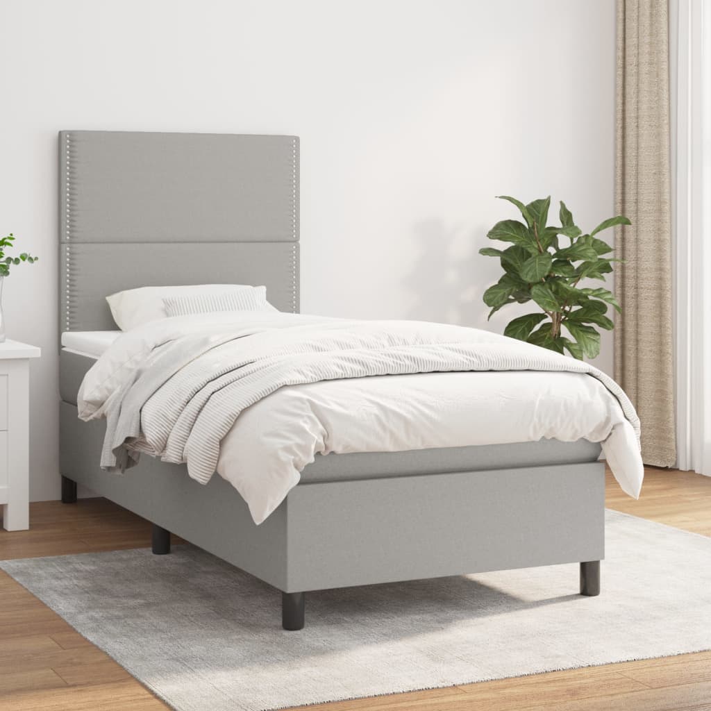 Box Spring Postel S Matrací Textil Světle Šedá