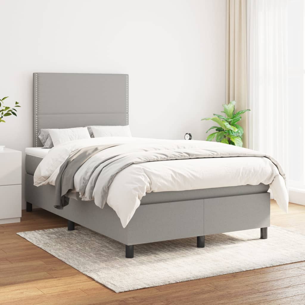 Box Spring Postel S Matrací Textil Světle Šedá