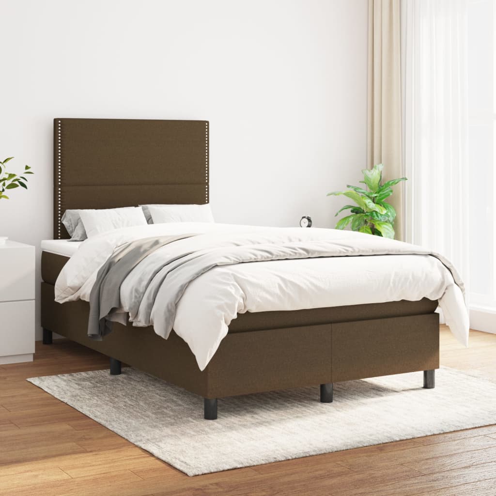 Box Spring Postel S Matrací Textil Tmavě Hnědá