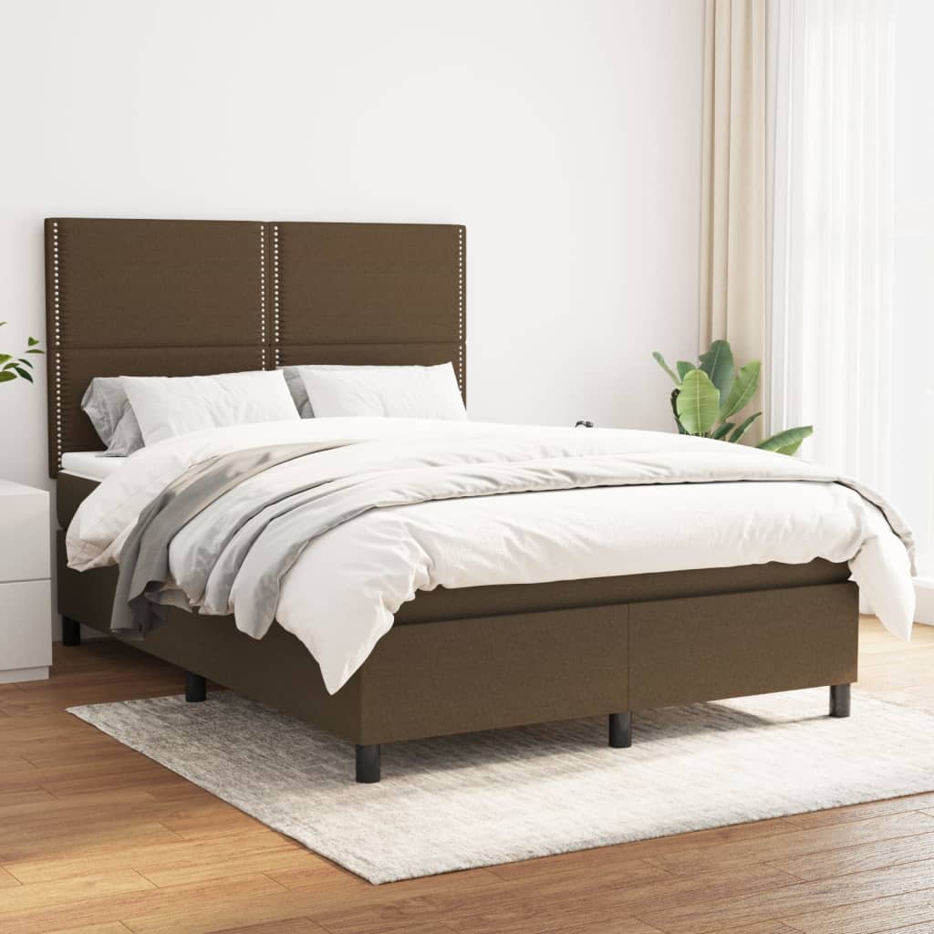 Box Spring Postel S Matrací Textil Tmavě Hnědá