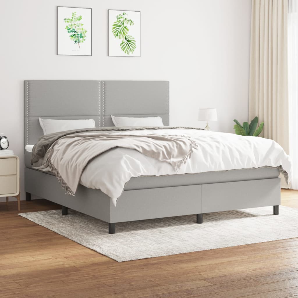 Box Spring Postel S Matrací Textil Světle Šedá