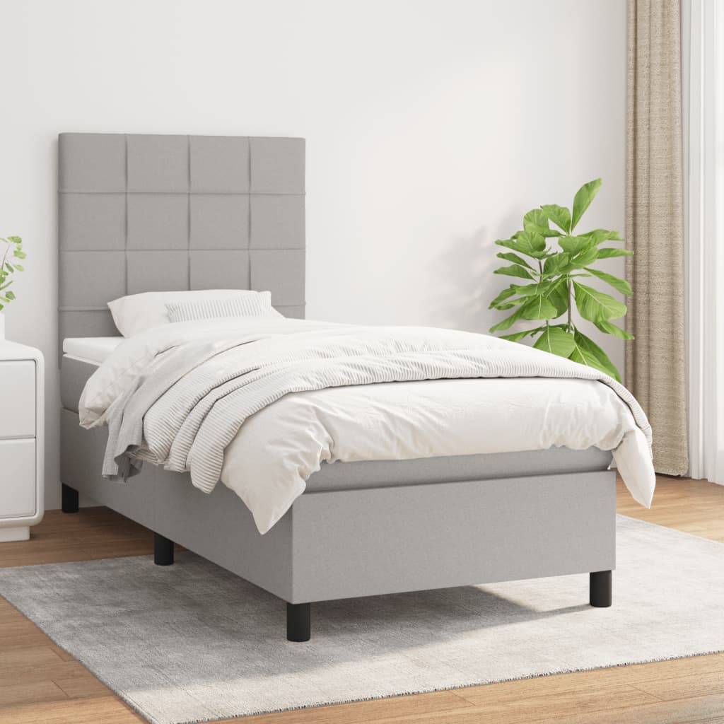 Box Spring Postel S Matrací Textil Světle Šedá