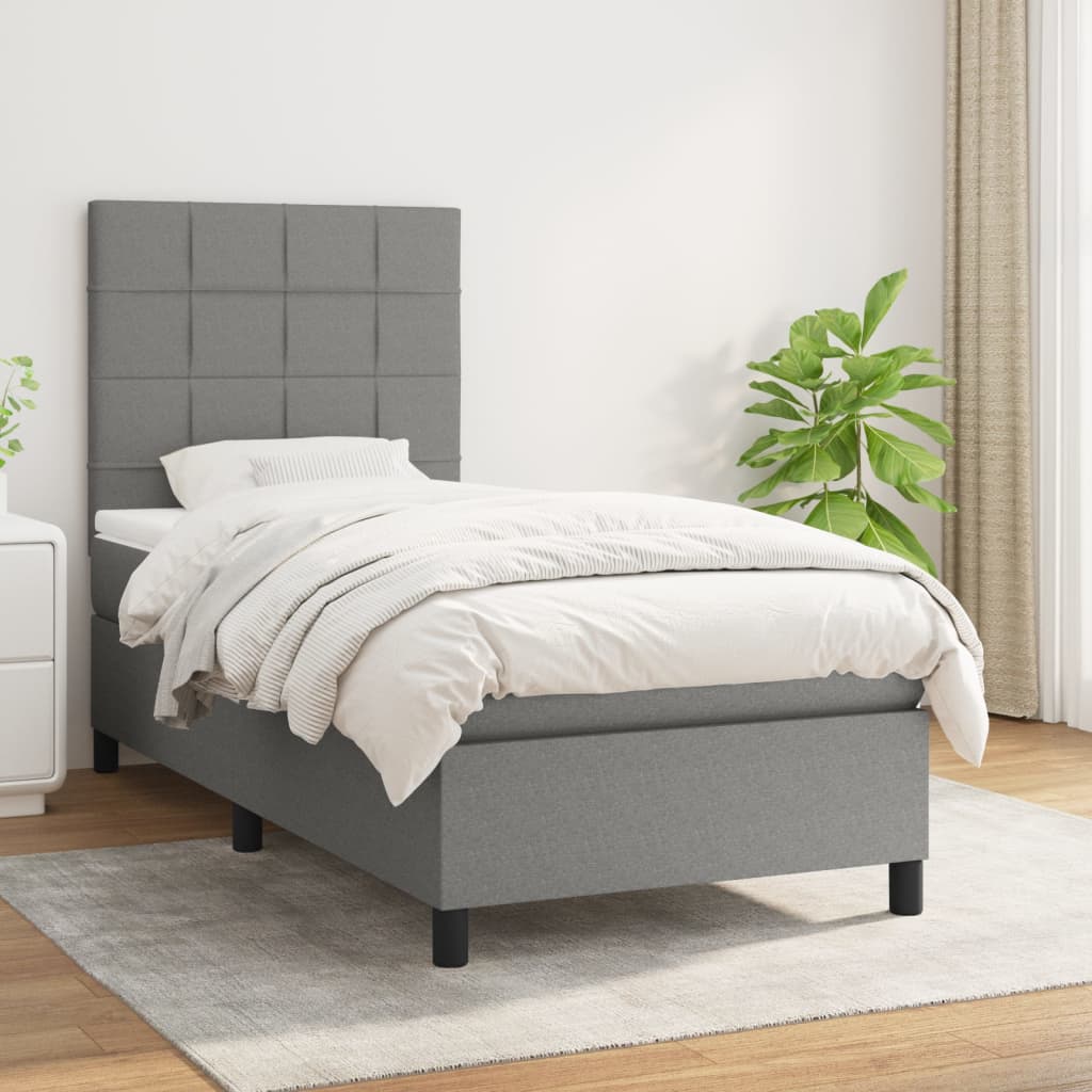 Box Spring Postel S Matrací Textil Tmavě Šedá