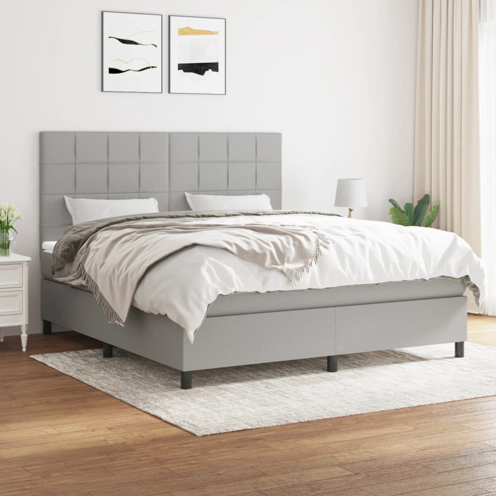 Box Spring Postel S Matrací Textil Světle Šedá