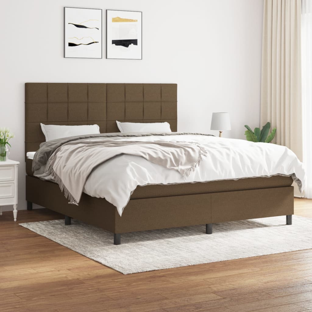 Box Spring Postel S Matrací Textil Tmavě Hnědá