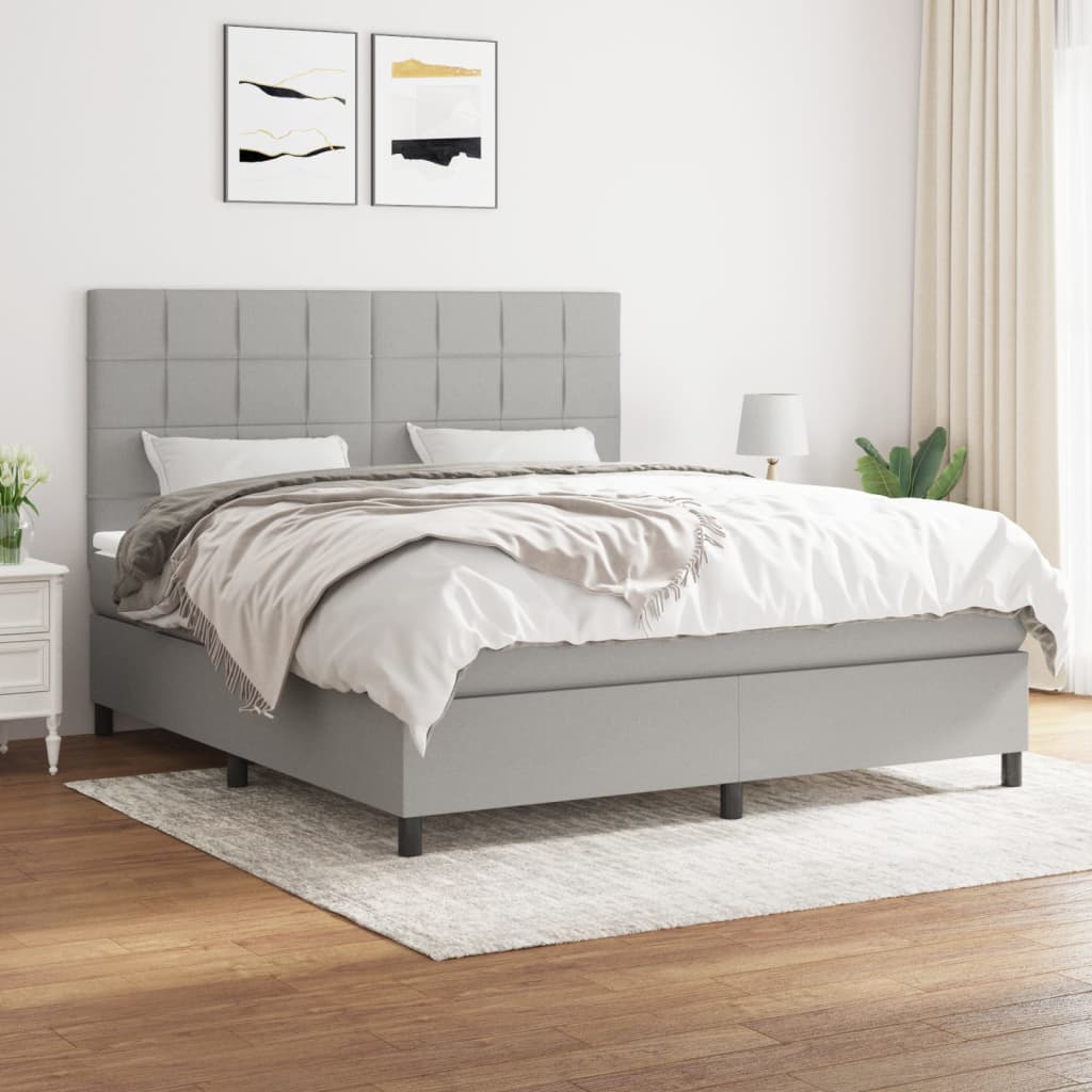 Box Spring Postel S Matrací Textil Světle Šedá