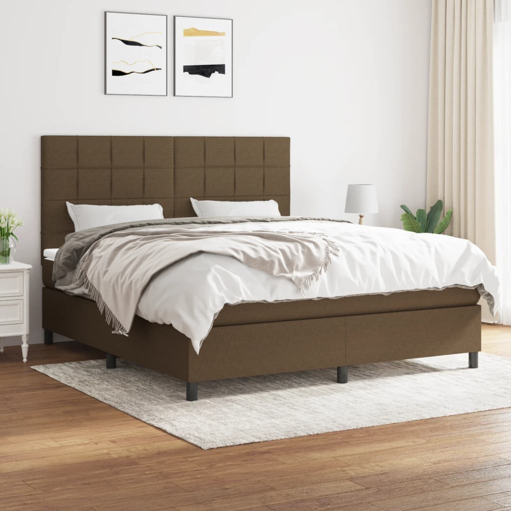 Box Spring Postel S Matrací Textil Tmavě Hnědá