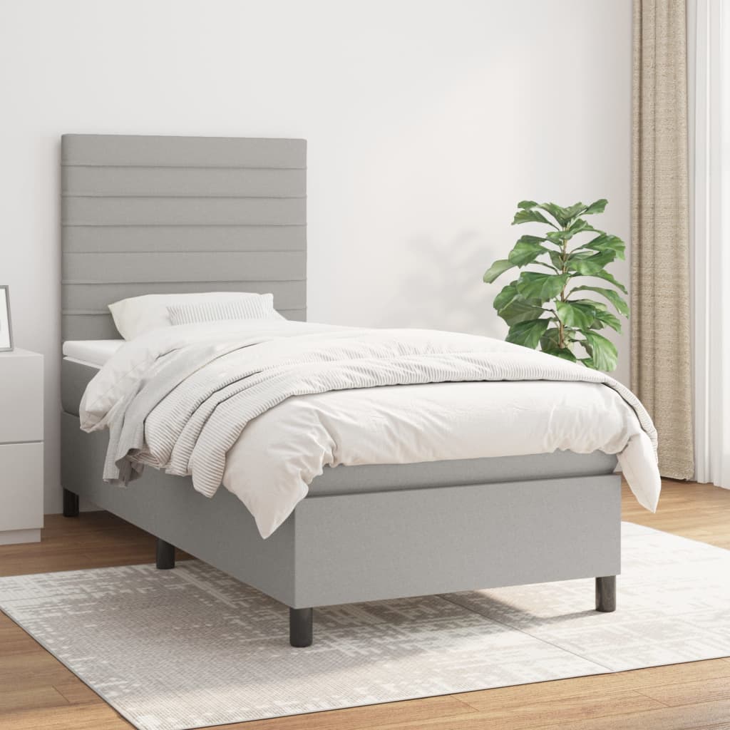 Box Spring Postel S Matrací Textil Světle Šedá
