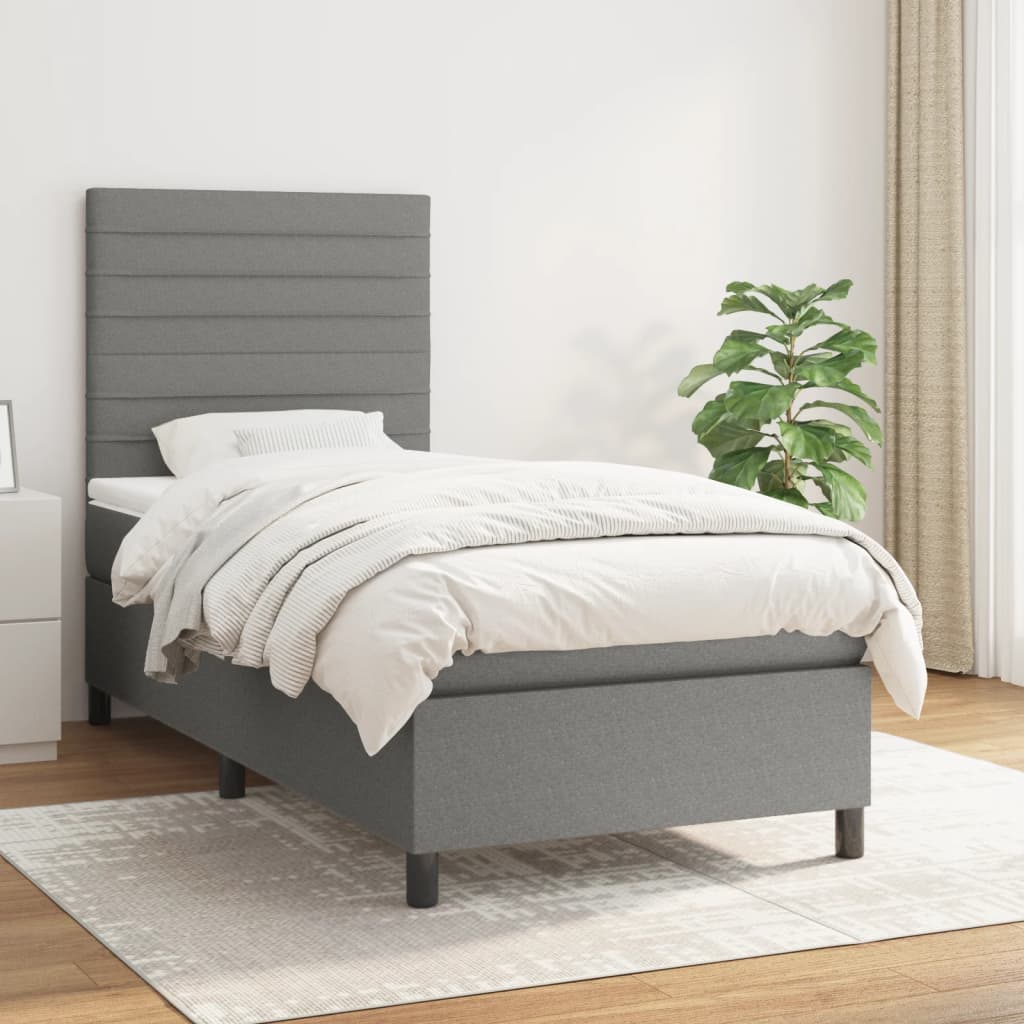 Box Spring Postel S Matrací Textil Tmavě Šedá