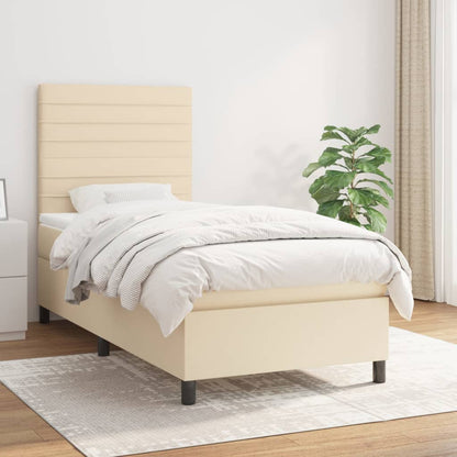 Box Spring Postel S Matrací Textil Krémová