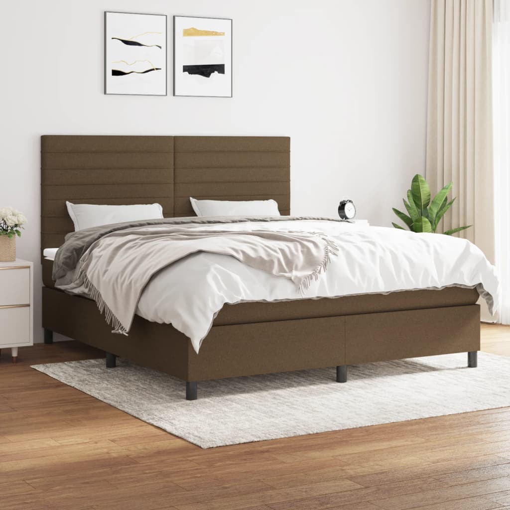 Box Spring Postel S Matrací Textil Tmavě Hnědá