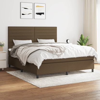 Box Spring Postel S Matrací Textil Tmavě Hnědá