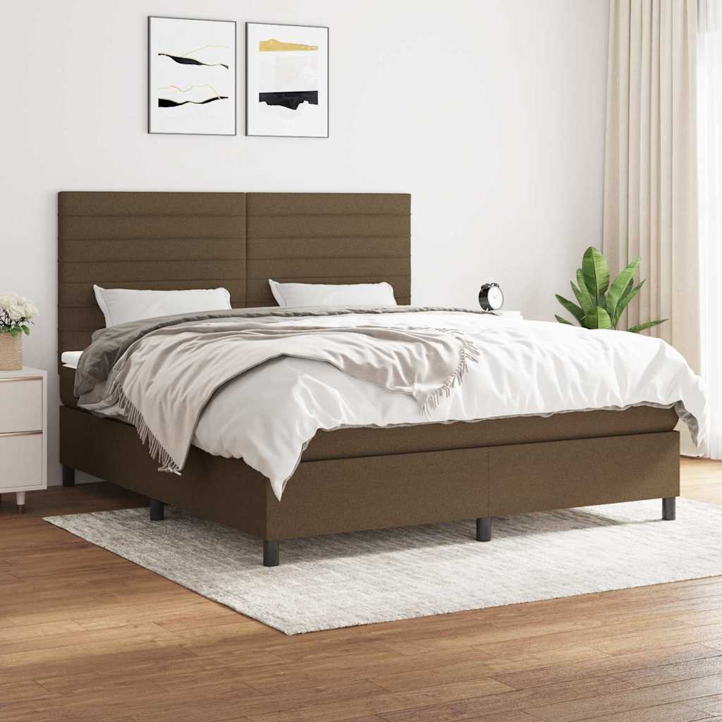 Box Spring Postel S Matrací Textil Tmavě Hnědá