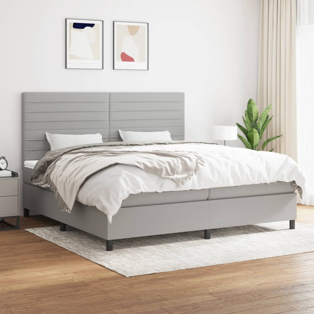 Box Spring Postel S Matrací Textil Světle Šedá