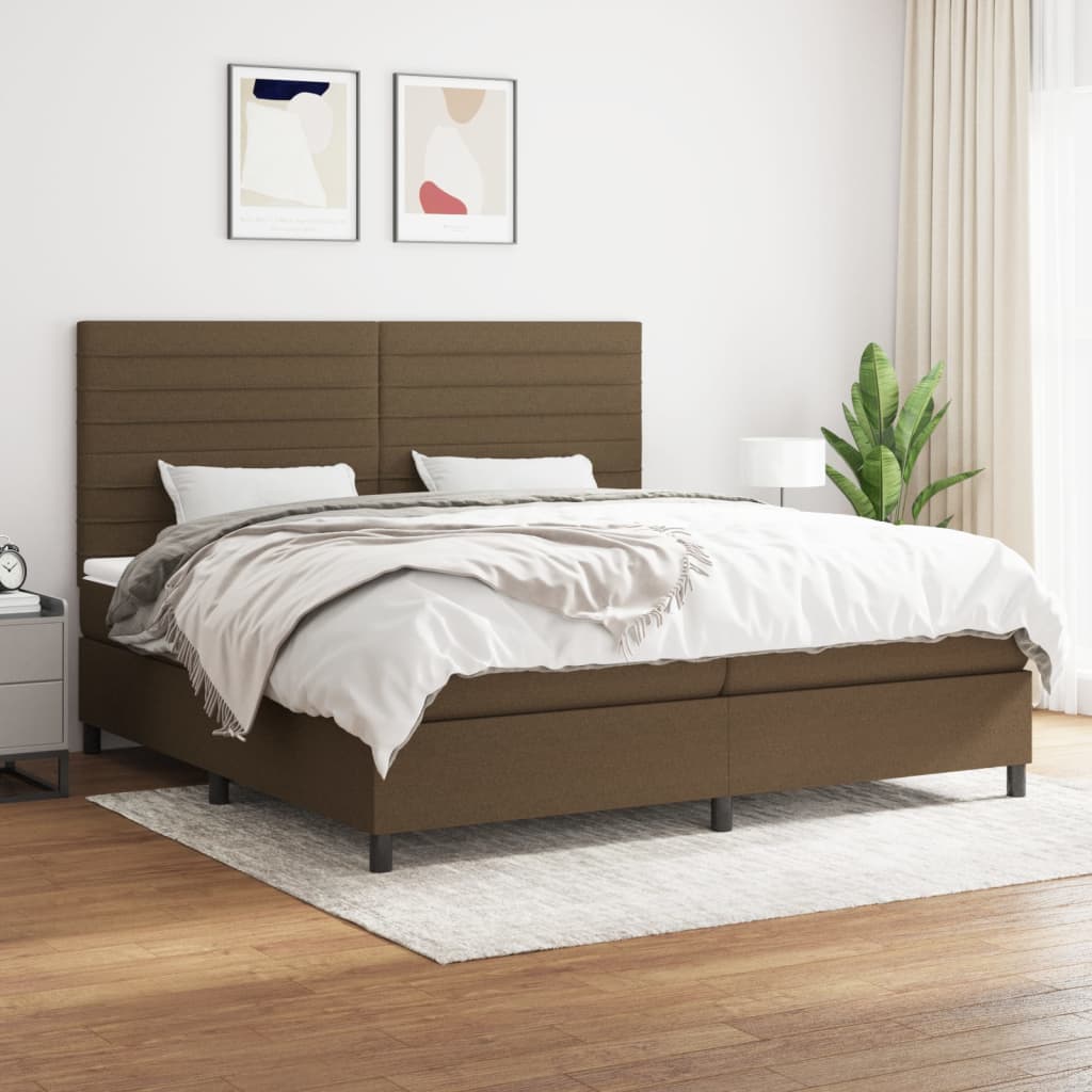 Box Spring Postel S Matrací Textil Tmavě Hnědá