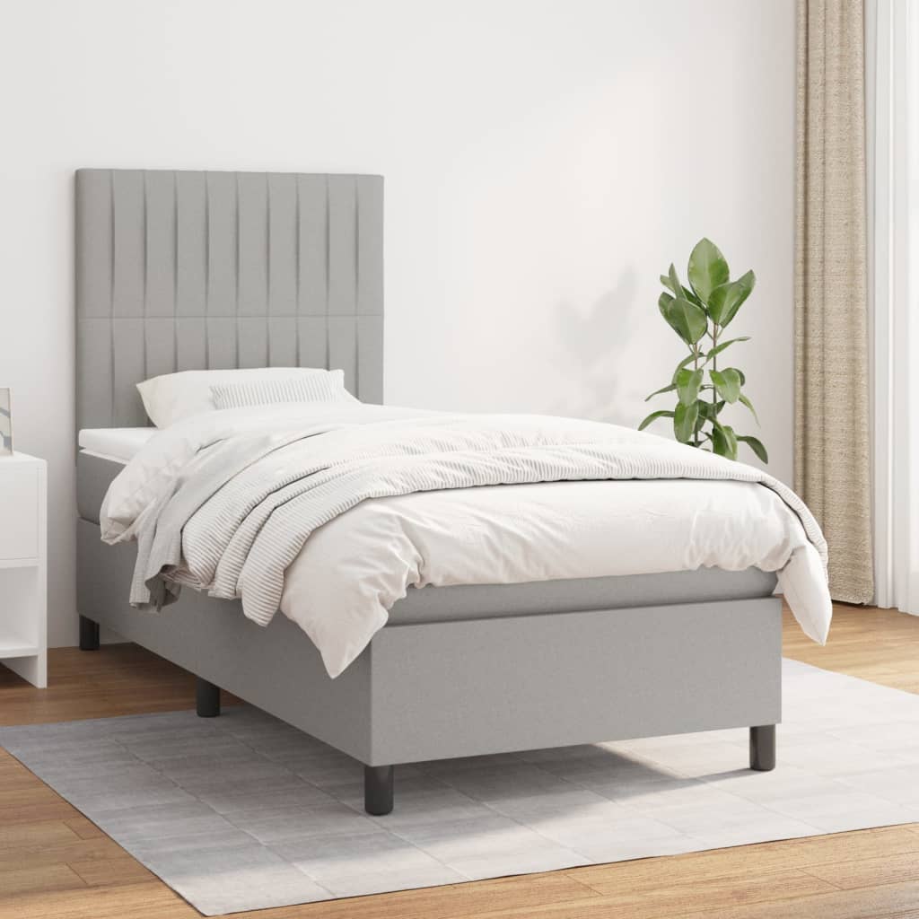 Box Spring Postel S Matrací Textil Světle Šedá