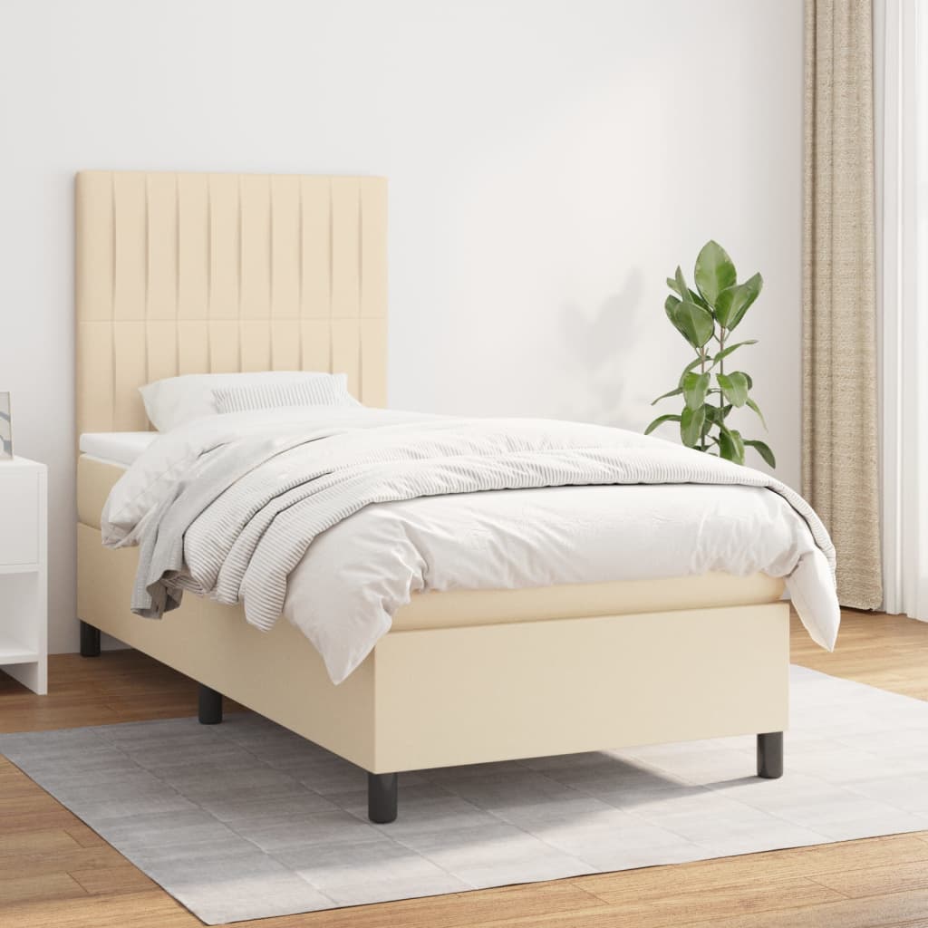 Box Spring Postel S Matrací Textil Krémová