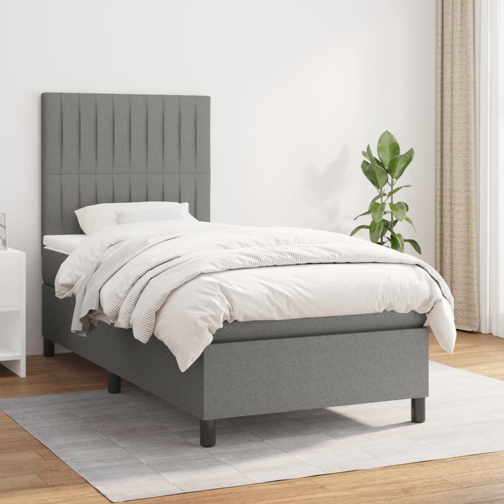 Box Spring Postel S Matrací Textil Tmavě Šedá